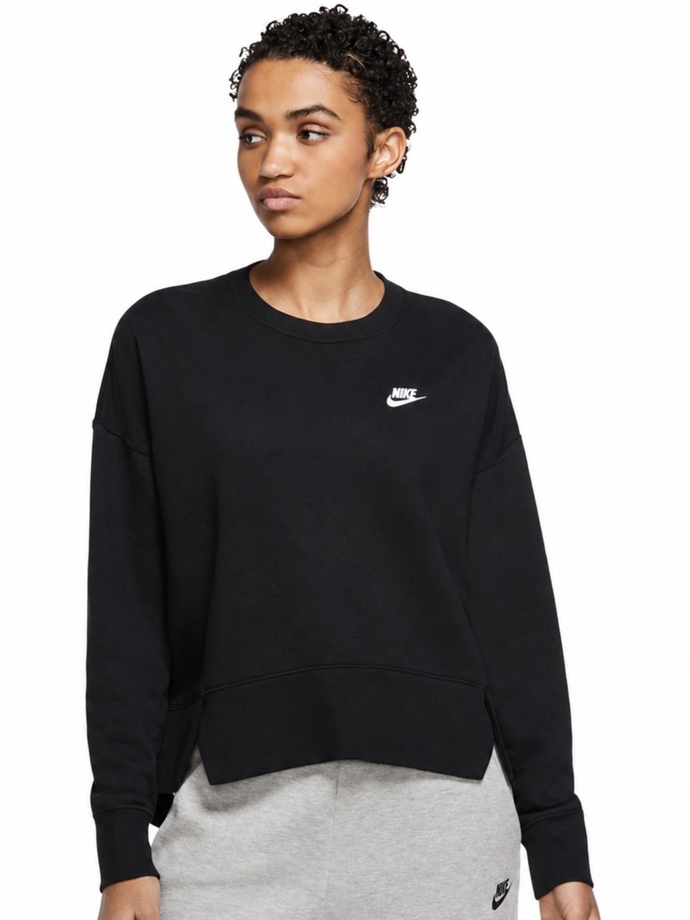 Nike Sportswear Crewneck Sweatshirt XS Black Swoosh EUC - Picture 1 of 5